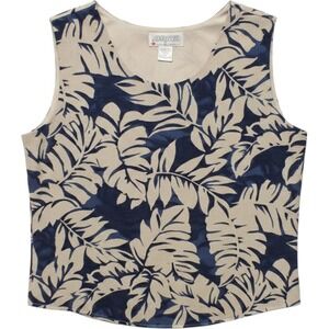 Side Effects Navy Tropical Palm Leaf Sleeveless Tank Top vintage Large